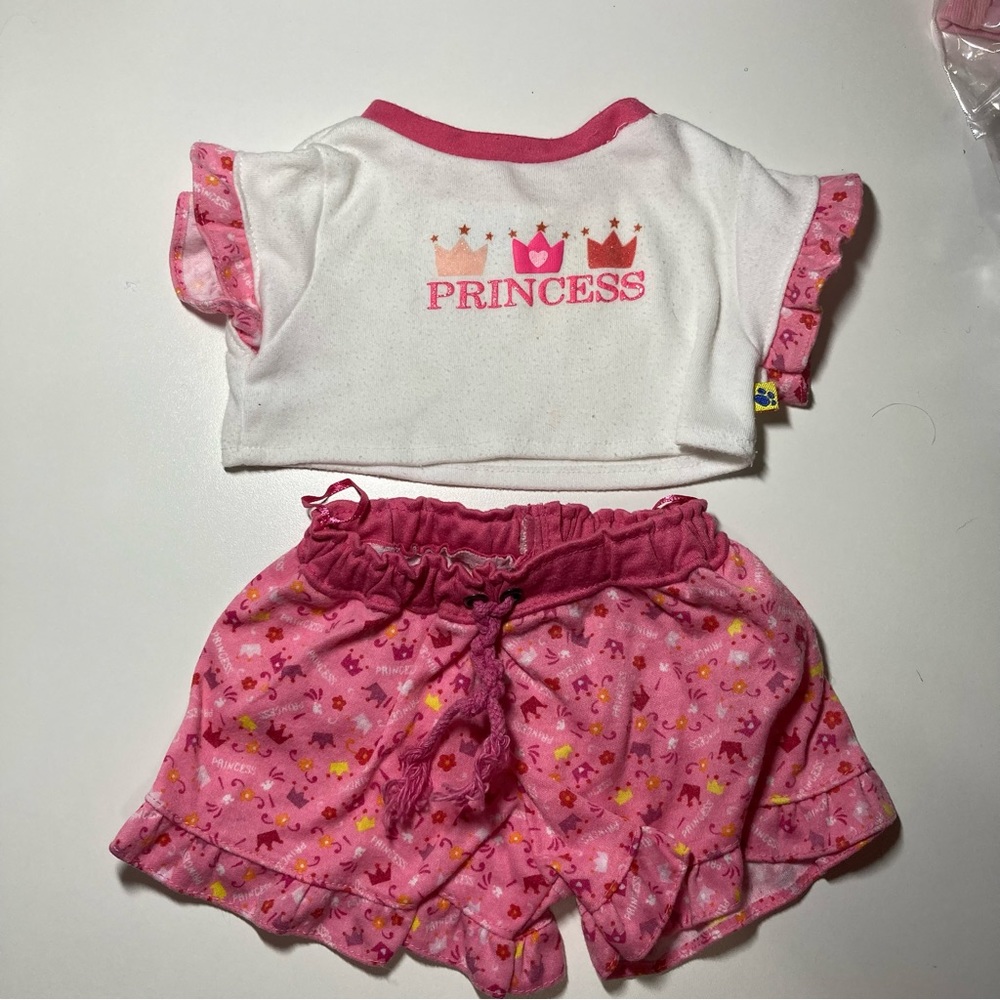 ✳️Build-A-Bear 2 Piece Pink White PJ Pajama Princess Ruffle Shirt Shorts ✳️